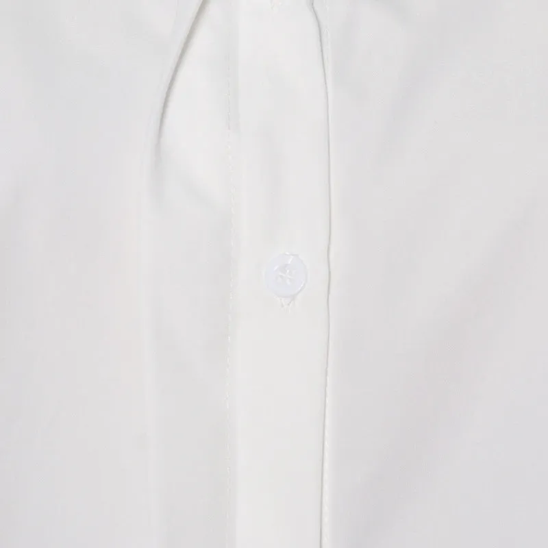 Design Sense Inverted Triangle Irregular Lapel Collar Button Placket Blouse - White