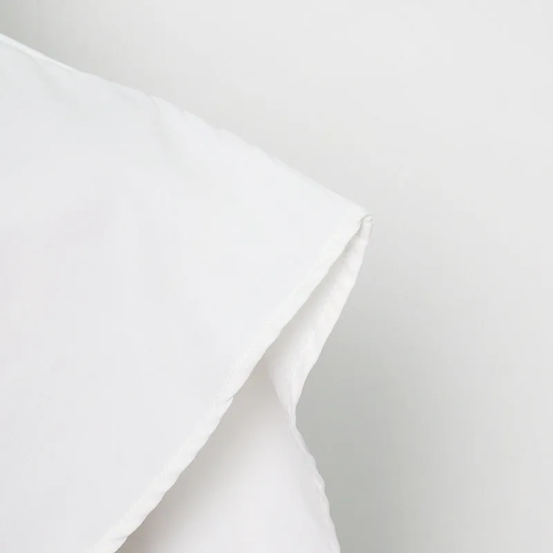 Design Sense Inverted Triangle Irregular Lapel Collar Button Placket Blouse - White