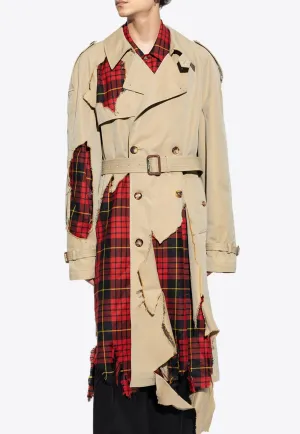 Distressed Tartan Trench Coat