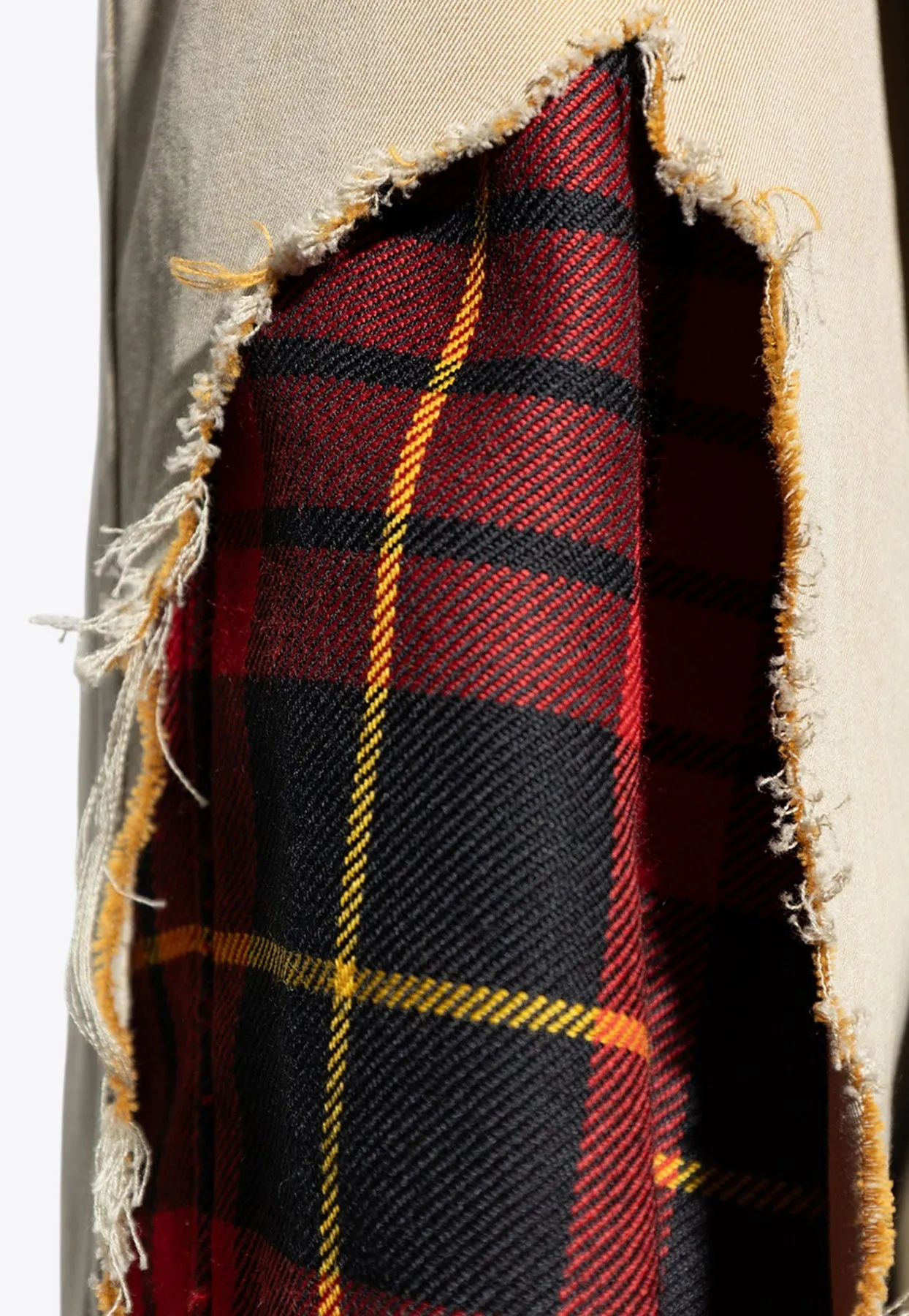 Distressed Tartan Trench Coat