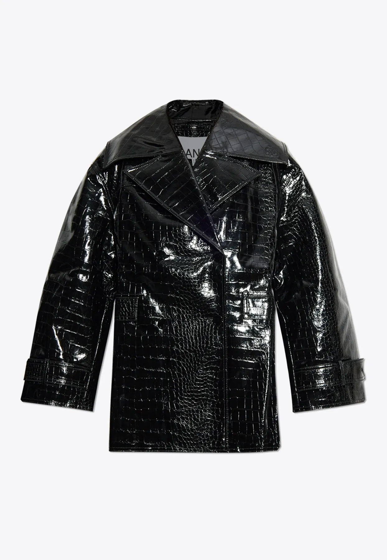 Double-Breasted Croc-Embossed Leather Coat