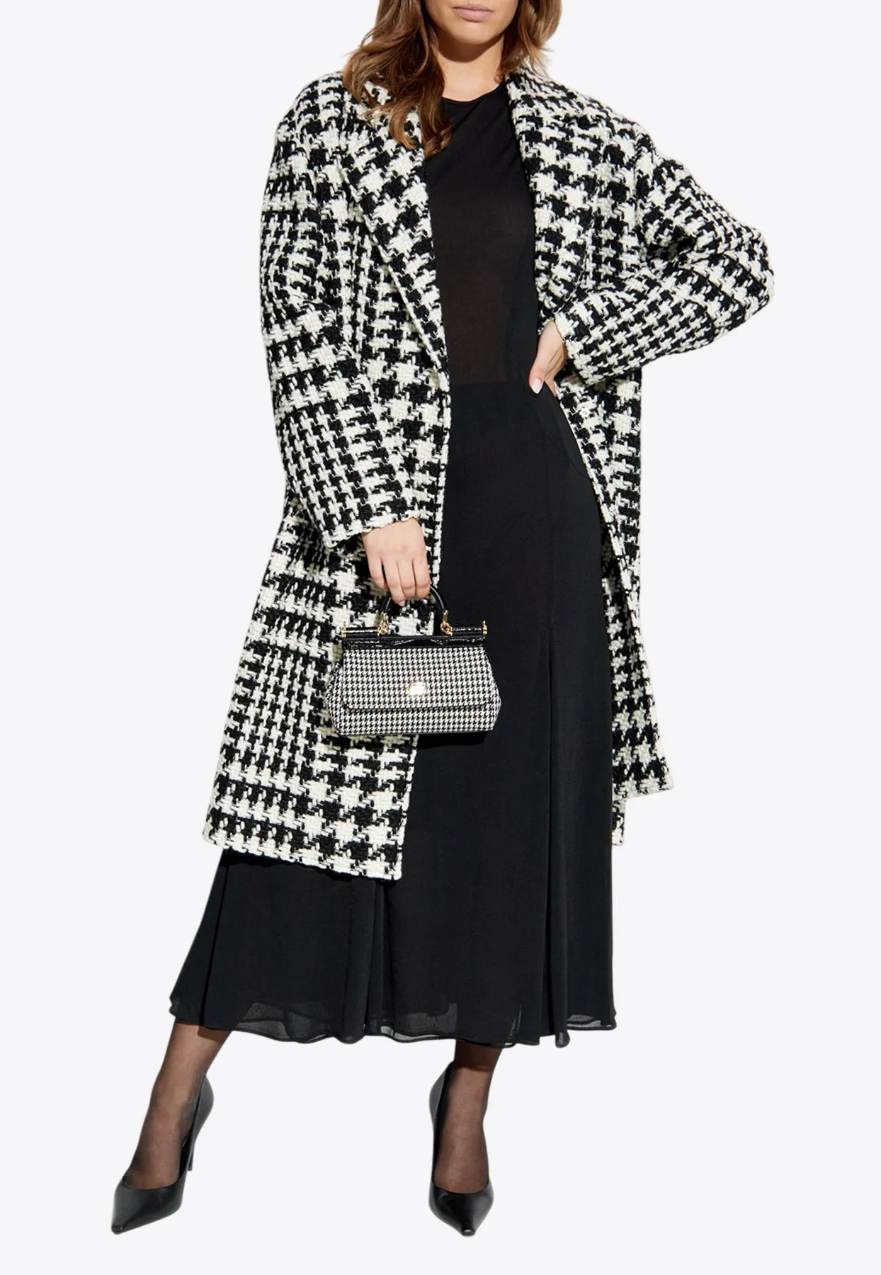 Double-Breasted Houndstooth Coat
