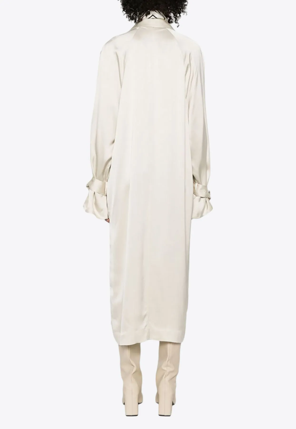Double-Breasted Satin Trench Coat Dress