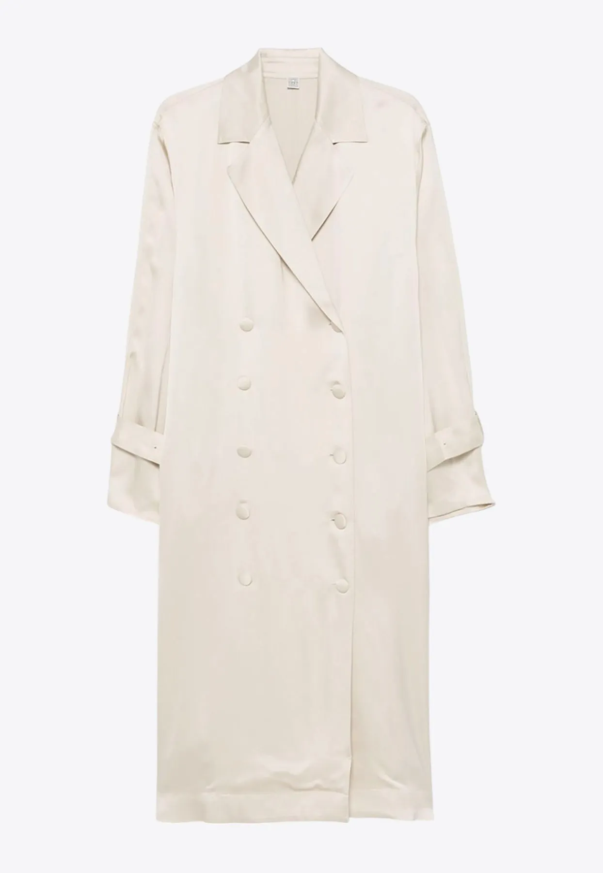 Double-Breasted Satin Trench Coat Dress