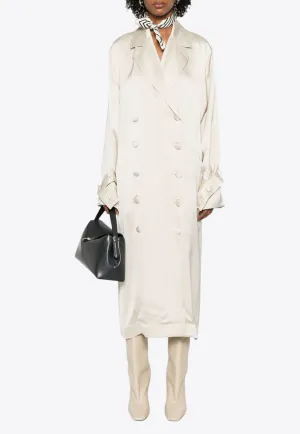Double-Breasted Satin Trench Coat Dress