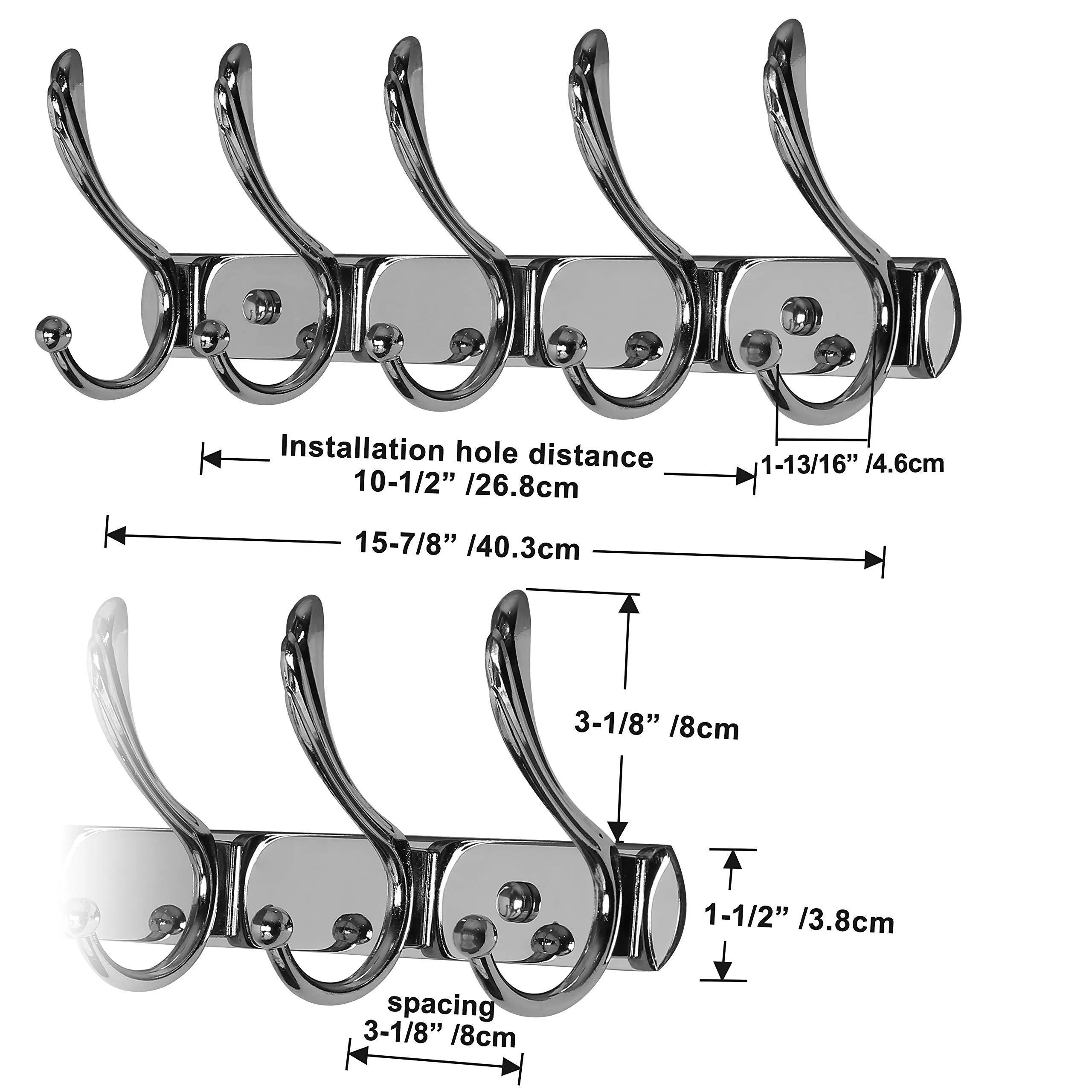Dseap Coat Rack Wall Mounted, with 5 Jumbo Double Hooks, Heavy Duty, Stainless Steel, Metal Coat Hook, Hanging Clothes Towel Hat Robes, for Mudroom Bathroom Entryway, Chromed,2 Packs
