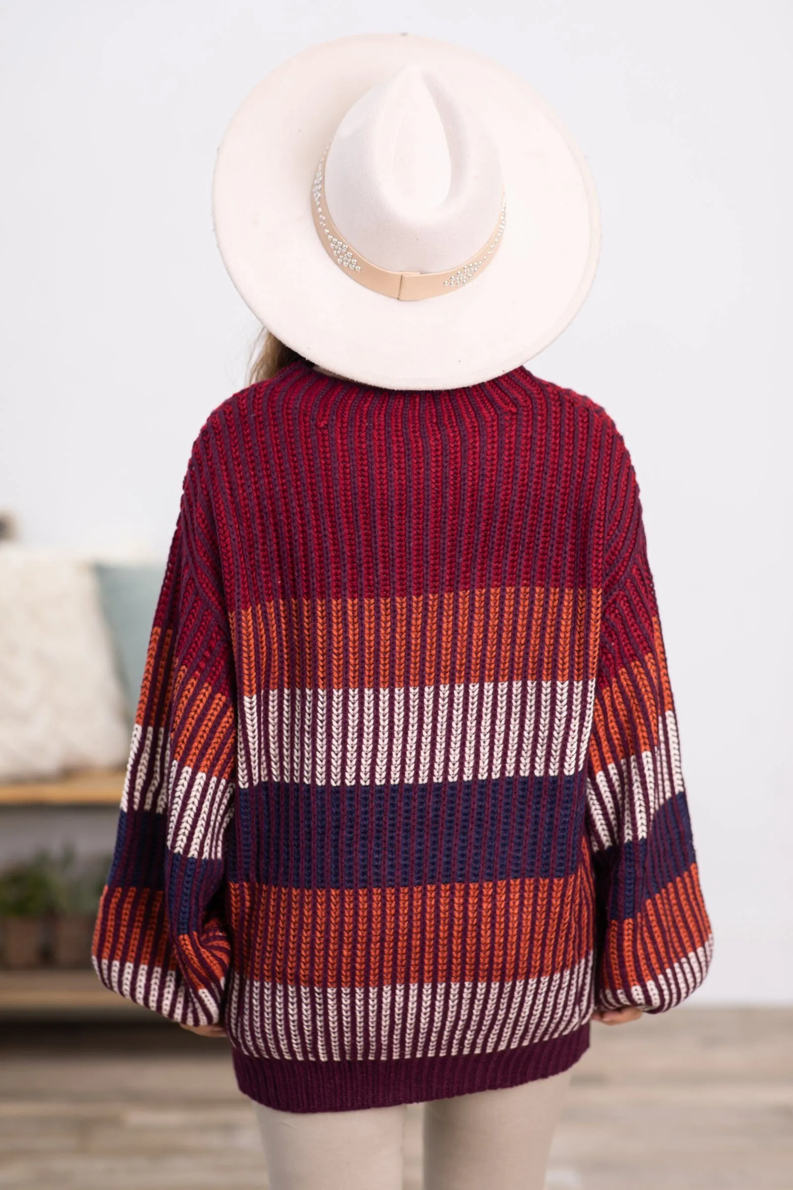 Eggplant Multicolor Ribbed Stripe Sweater