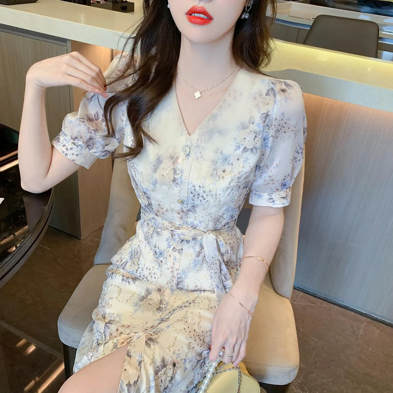 Elegant Belted-waisted Dress for Holiday Wear