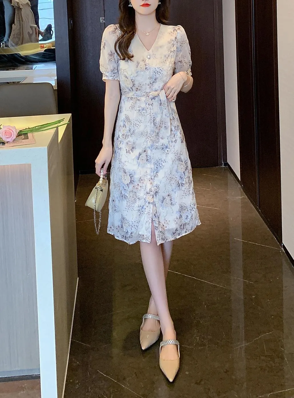 Elegant Belted-waisted Dress for Holiday Wear