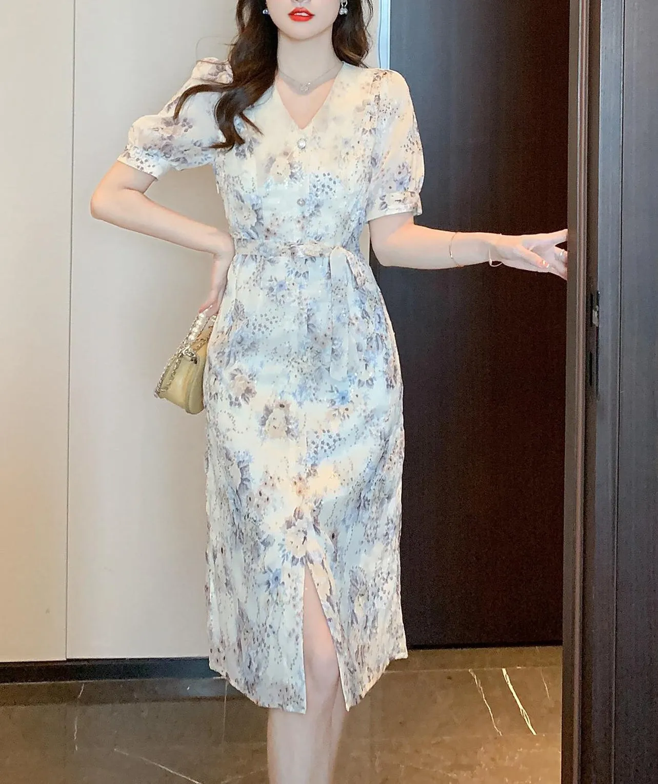 Elegant Belted-waisted Dress for Holiday Wear