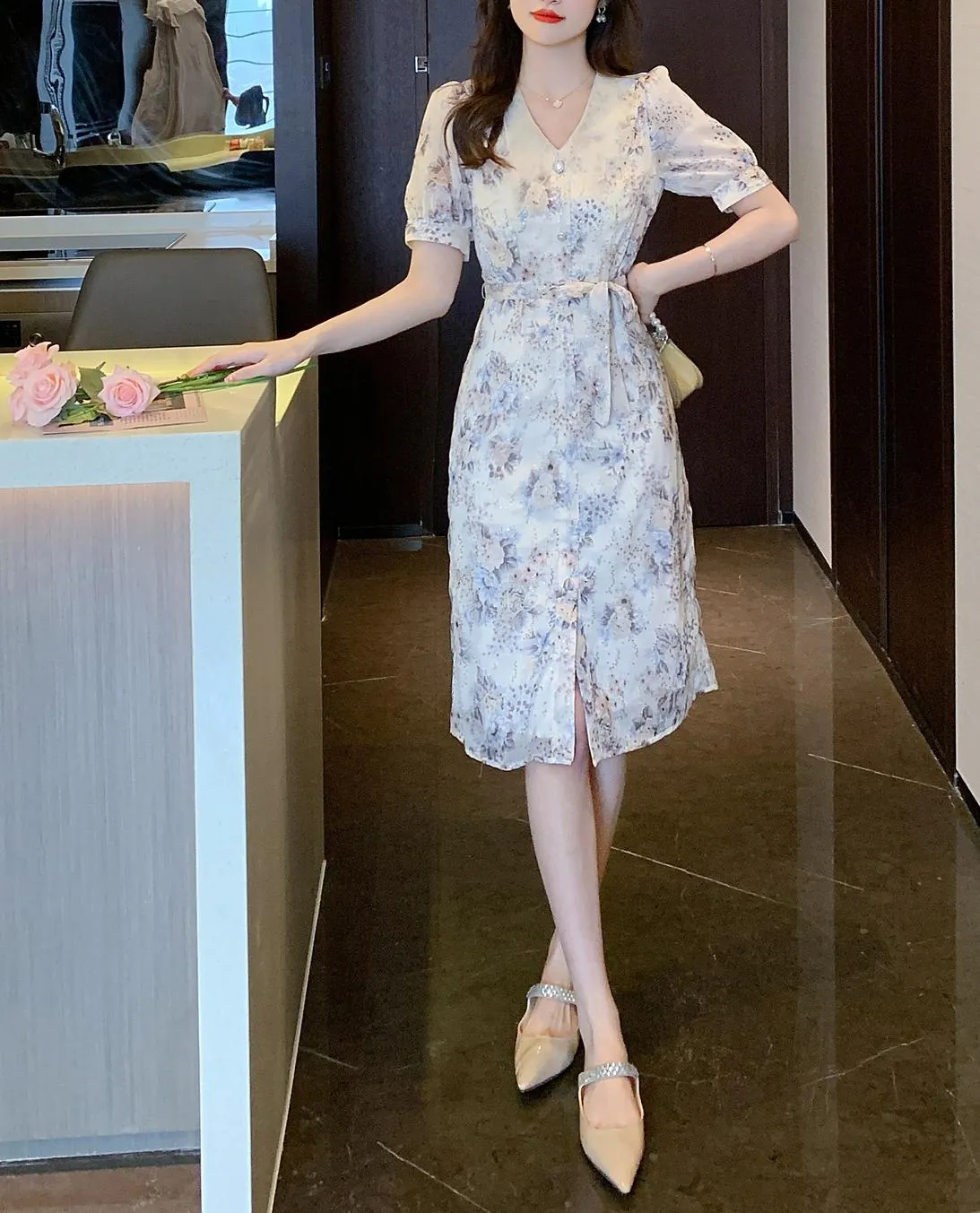 Elegant Belted-waisted Dress for Holiday Wear