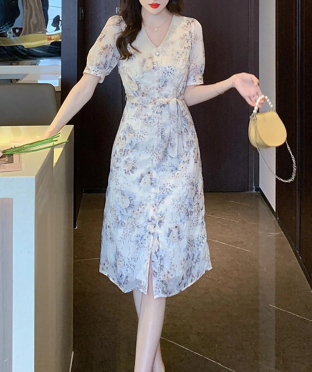 Elegant Belted-waisted Dress for Holiday Wear