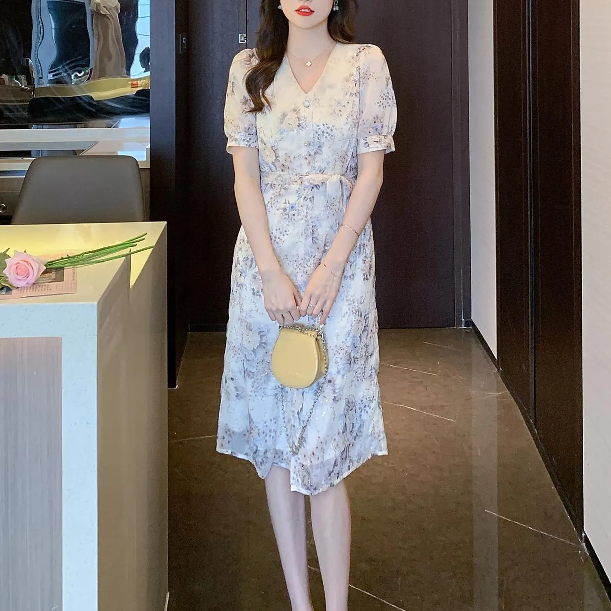 Elegant Belted-waisted Dress for Holiday Wear
