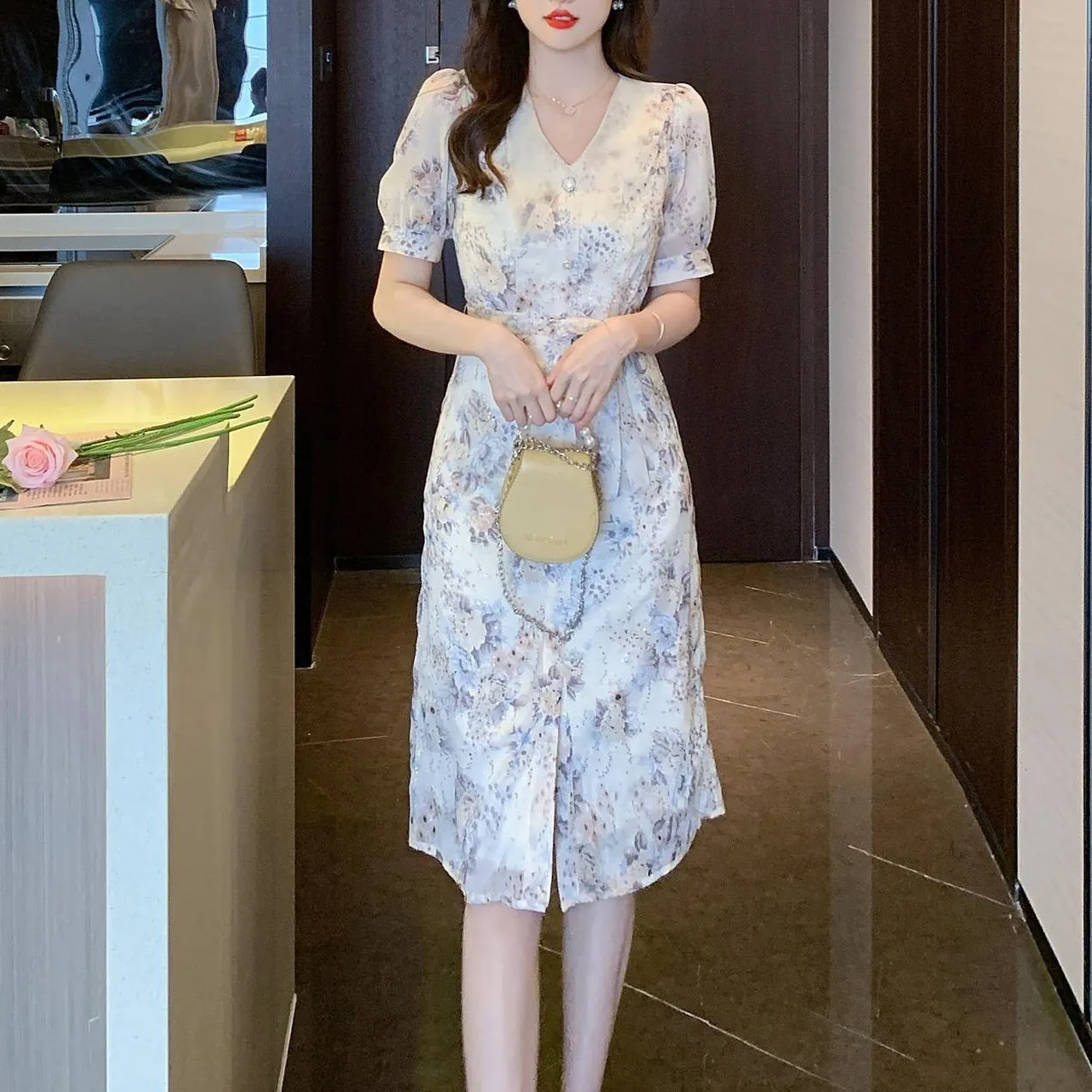 Elegant Belted-waisted Dress for Holiday Wear