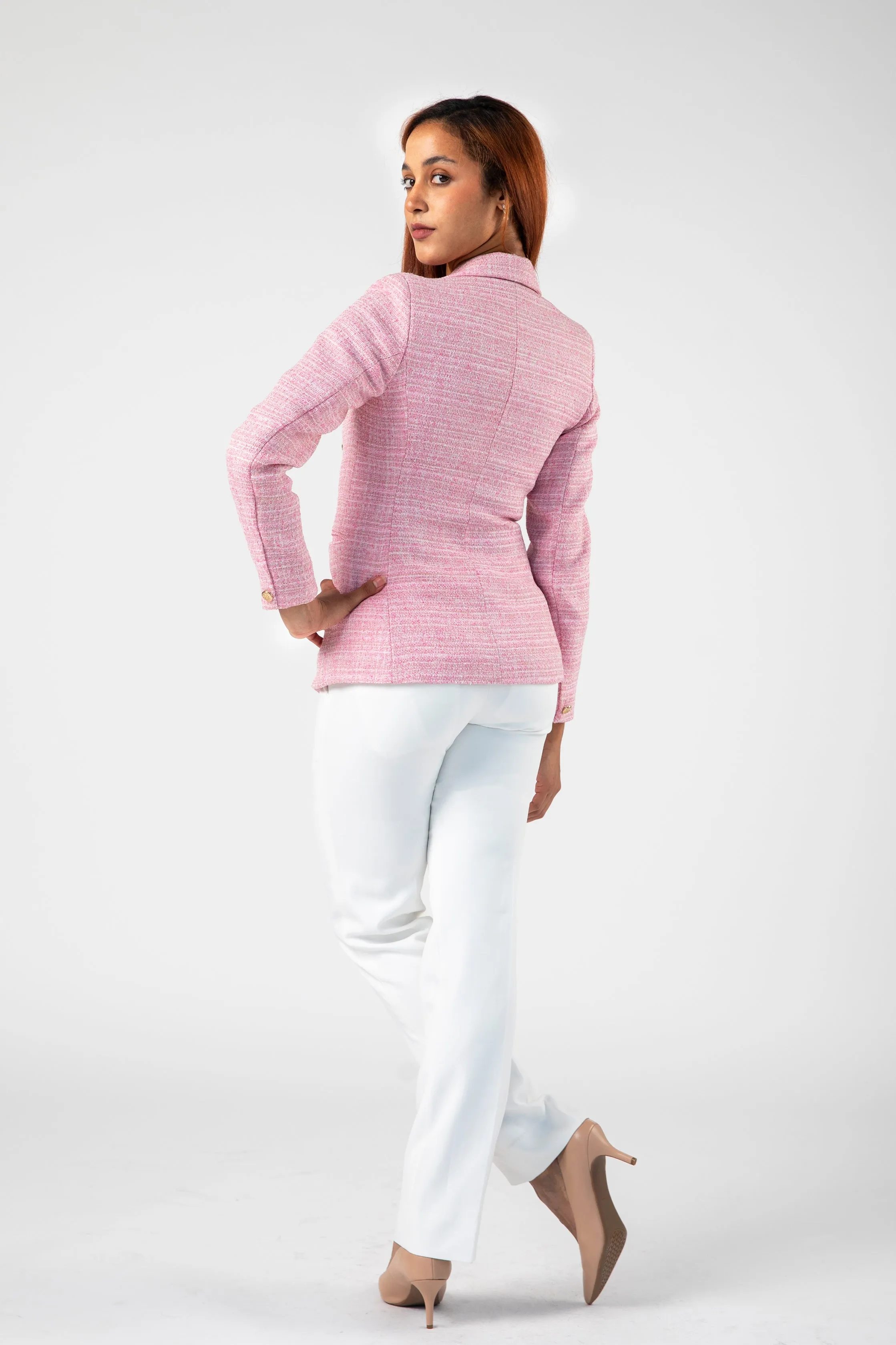Eternal Tweed Power Suit for Women – Jacket with White Pant Set