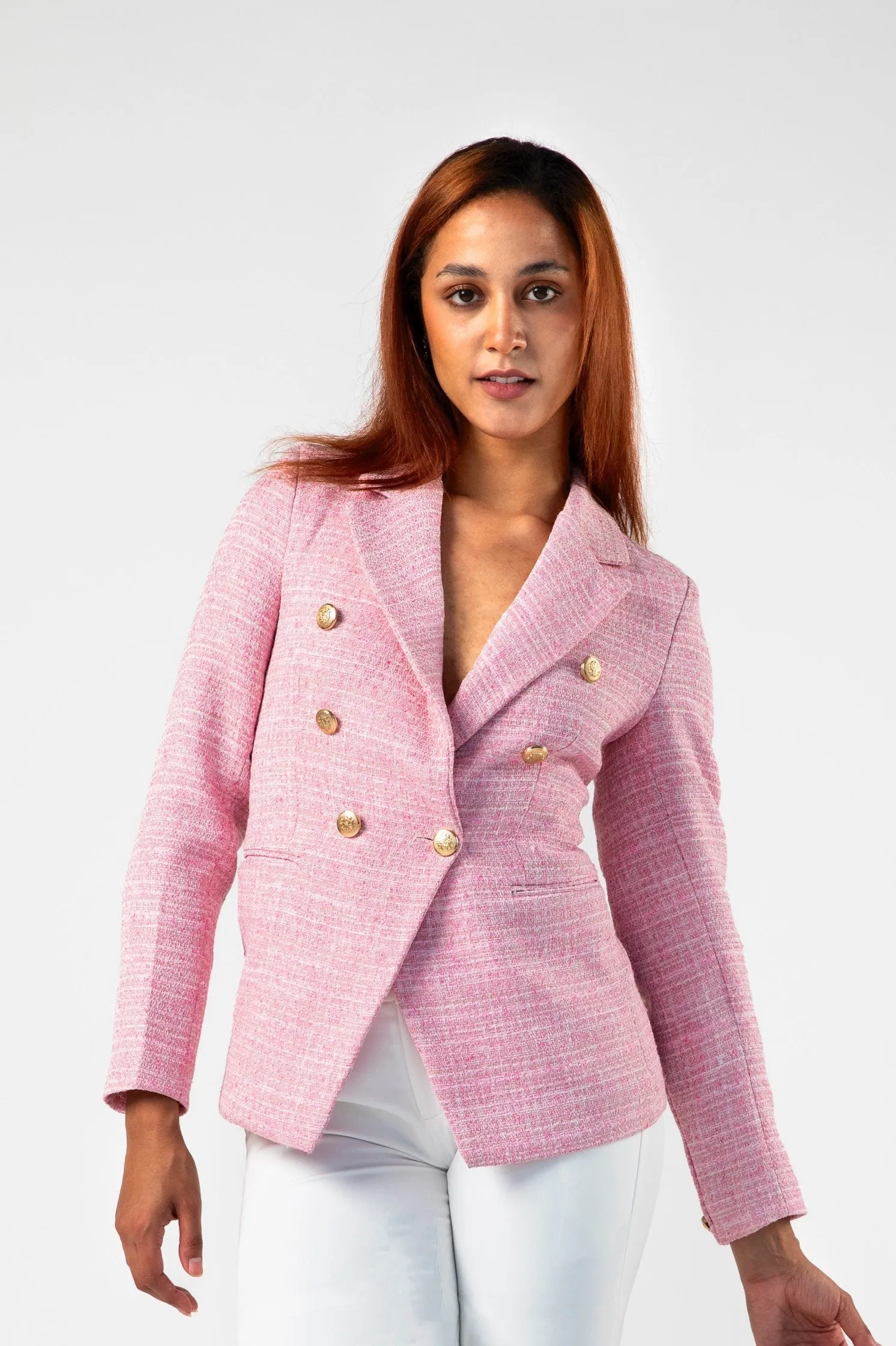 Eternal Tweed Power Suit for Women – Jacket with White Pant Set