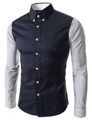 European Size Men's Shirts Fashion Men's shirts Casual Slim Fit striped Long-sleeved Cotton