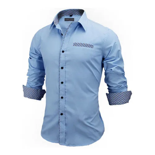 European Size Men's Shirts Fashion Men's shirts Casual Slim Fit striped Long-sleeved Cotton