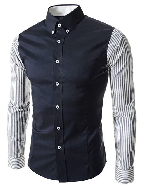 European Size Men's Shirts Fashion Men's shirts Casual Slim Fit striped Long-sleeved Cotton