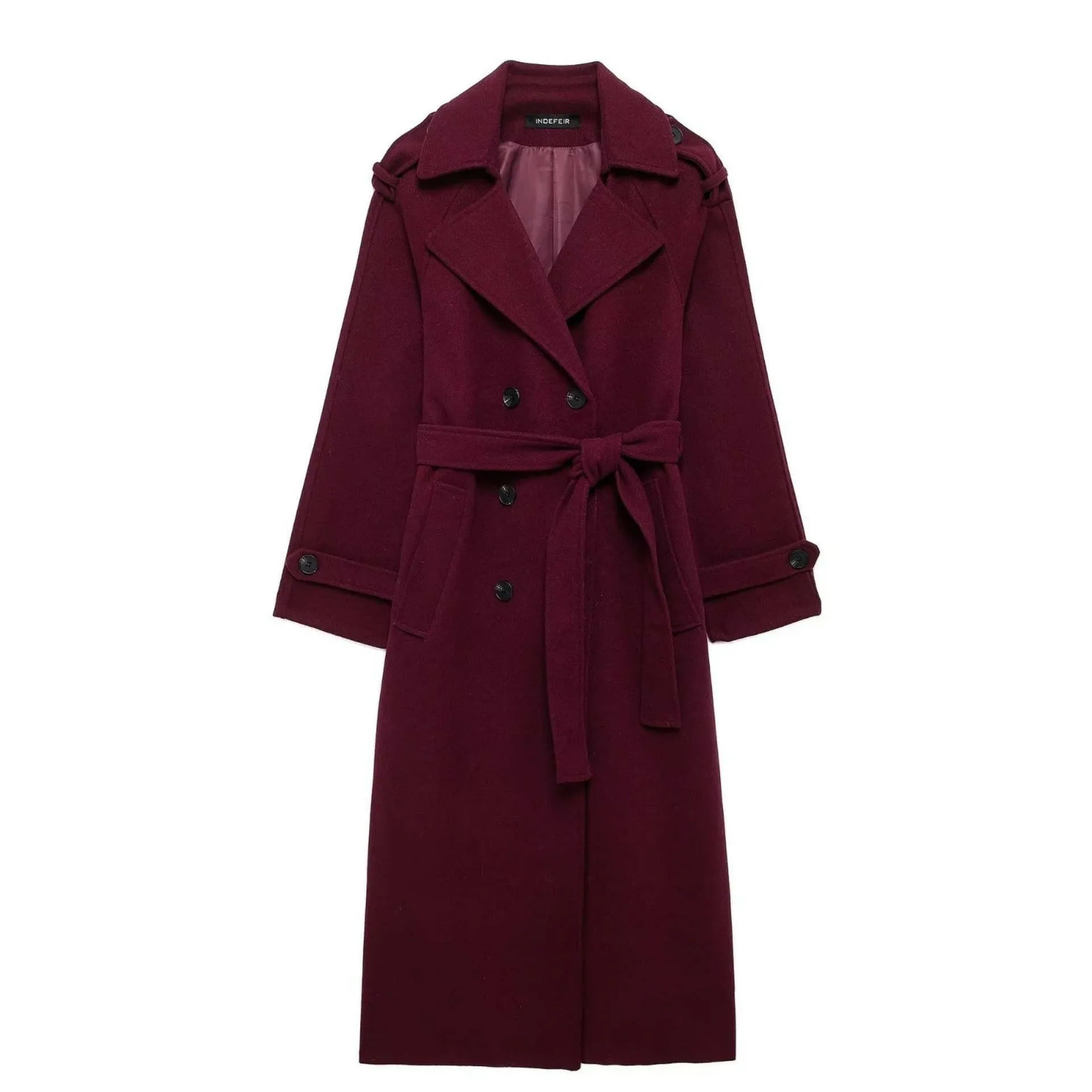 Fashion Lapel Woollen Coat with Belt