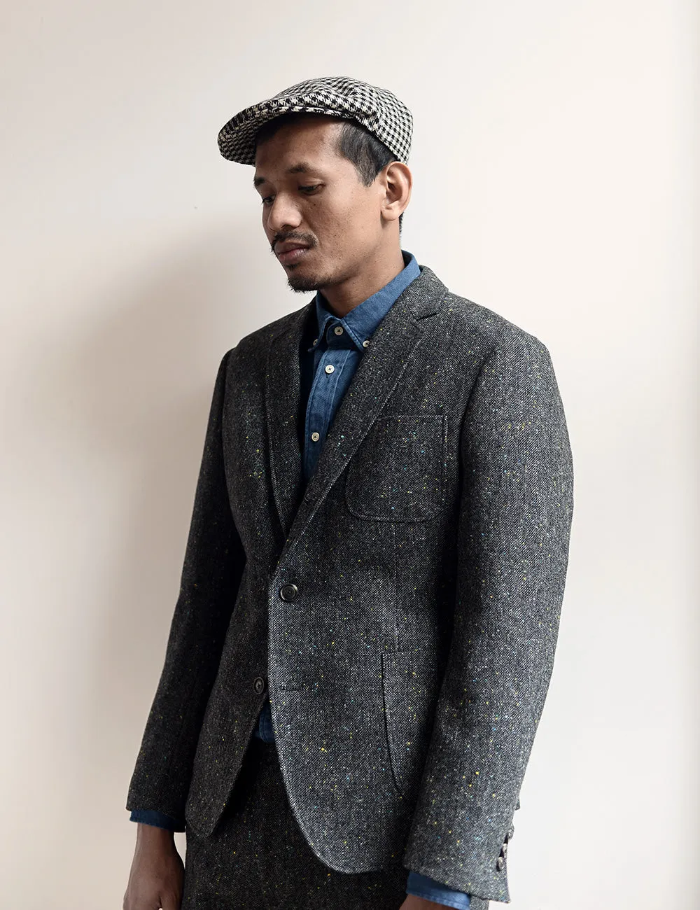 FINAL SALE: BKT35 Unstructured Jacket in Flecked Donegal Tweed - Lead Gray