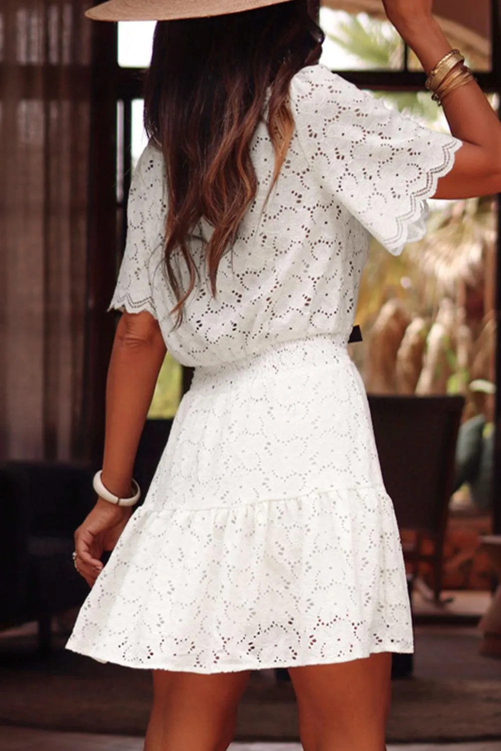 Floral Lace Crochet Short Sleeve Mini Dress