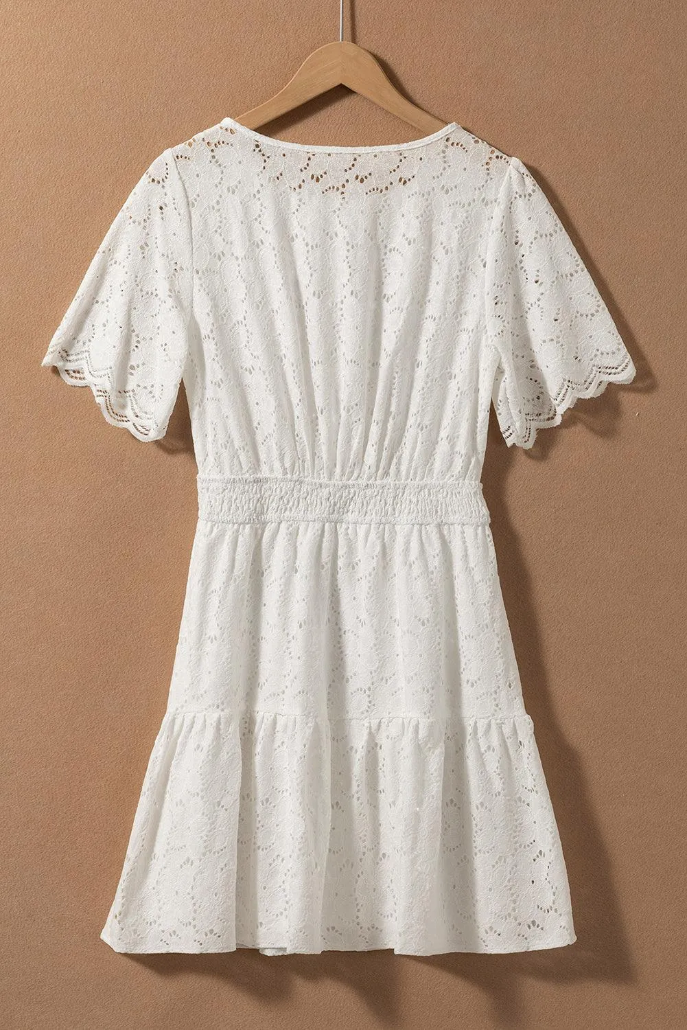Floral Lace Crochet Short Sleeve Mini Dress