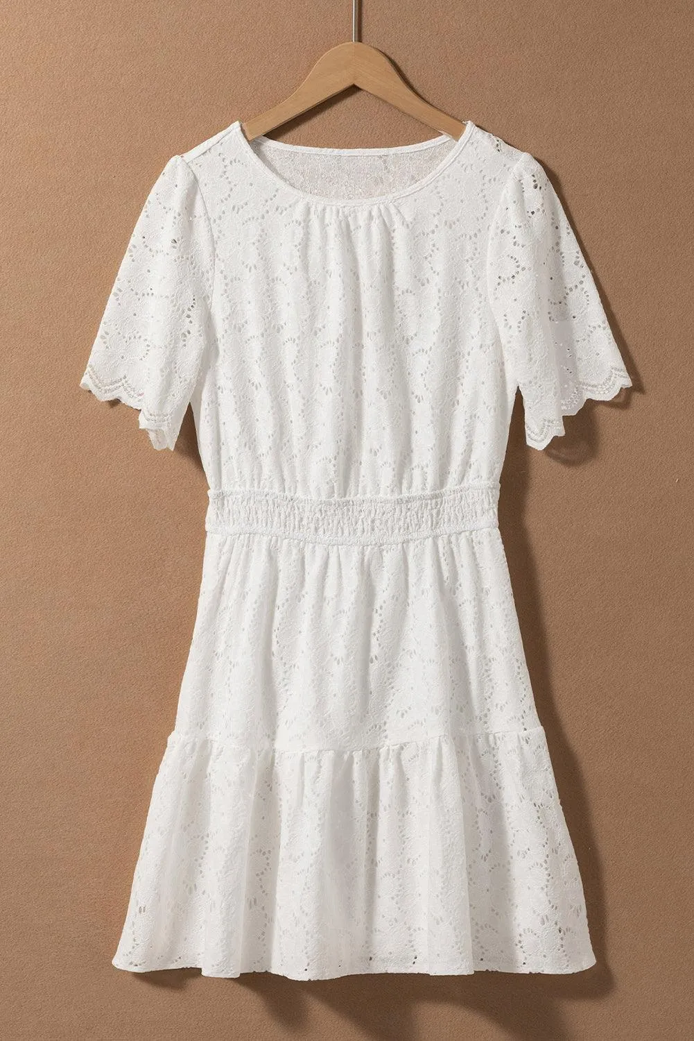 Floral Lace Crochet Short Sleeve Mini Dress