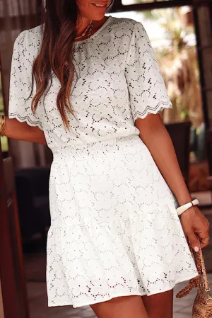 Floral Lace Crochet Short Sleeve Mini Dress