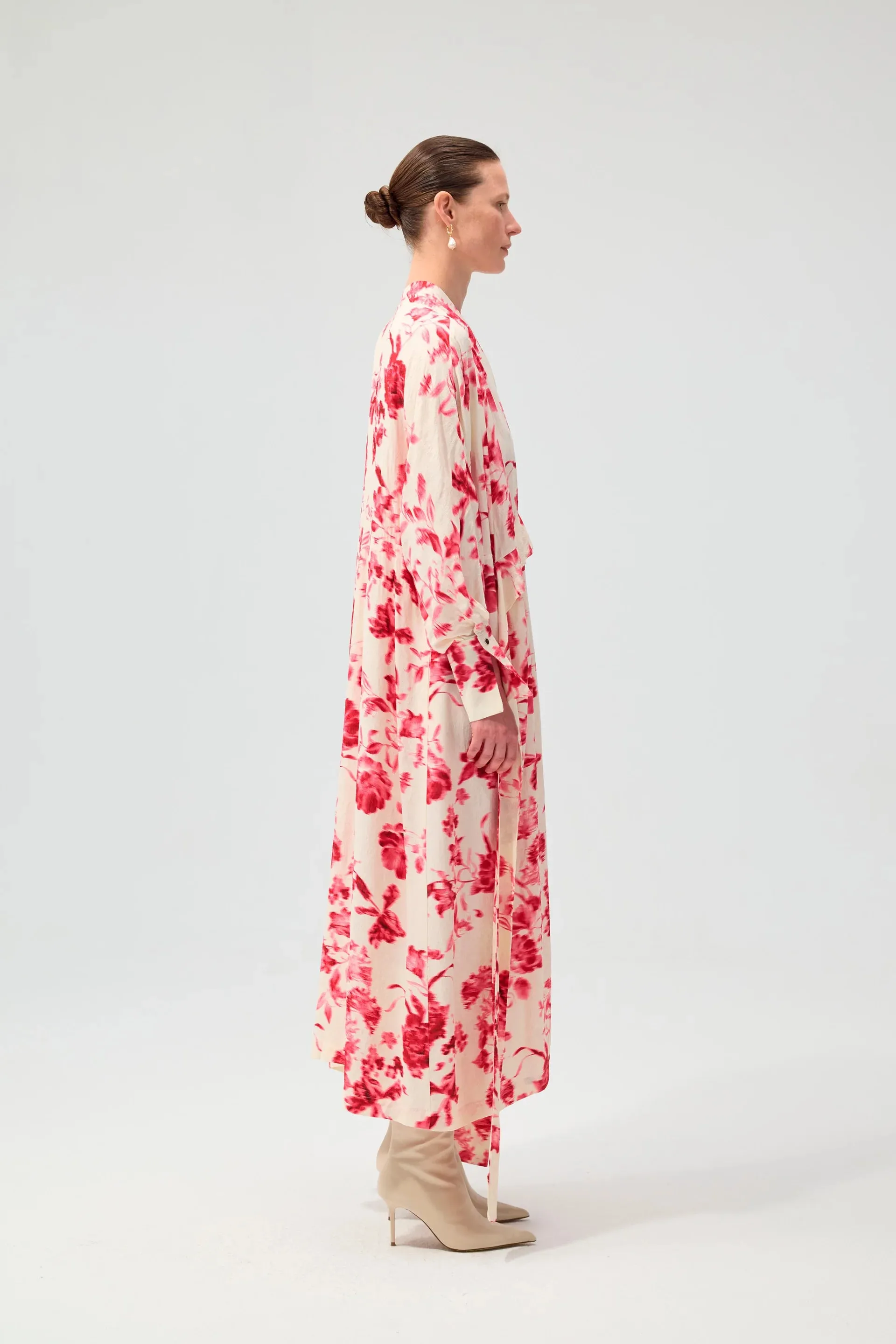 FREYA | Kimono Dress - Red Floral & Lace Jacquard