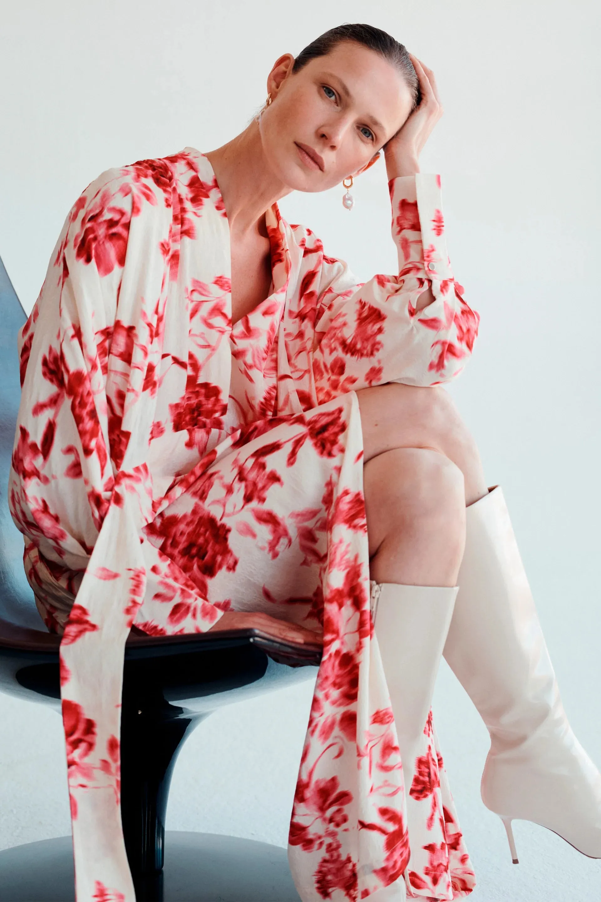 FREYA | Kimono Dress - Red Floral & Lace Jacquard
