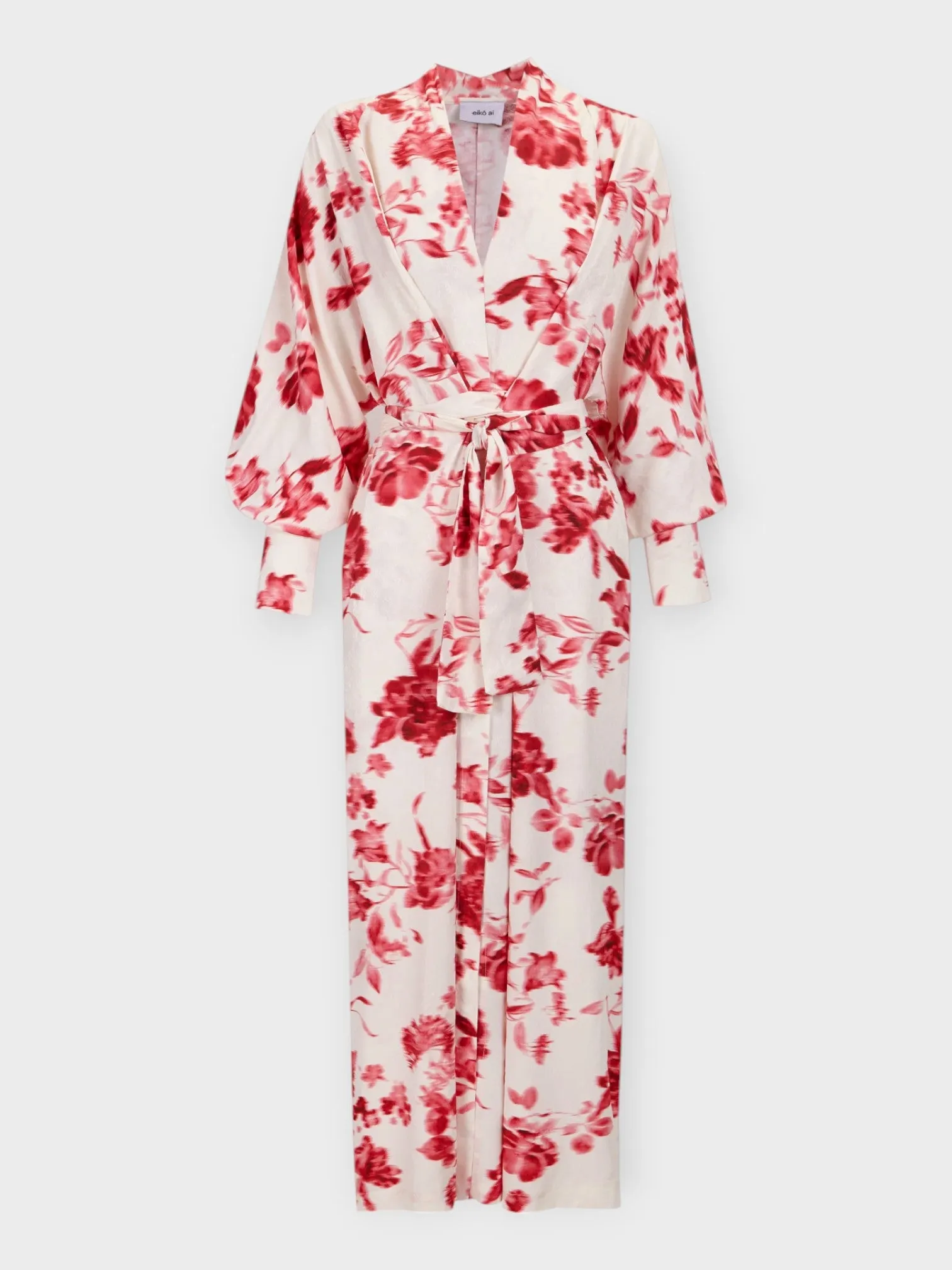 FREYA | Kimono Dress - Red Floral & Lace Jacquard