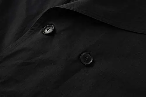 Gafeng Mens Double Breasted Trench Coat Notched Lapel Casual Slim Fit Cotton Long Windbreaker Overcoat Black