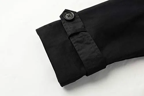Gafeng Mens Double Breasted Trench Coat Notched Lapel Casual Slim Fit Cotton Long Windbreaker Overcoat Black