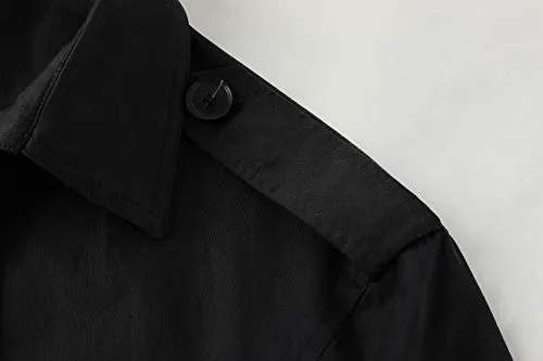 Gafeng Mens Double Breasted Trench Coat Notched Lapel Casual Slim Fit Cotton Long Windbreaker Overcoat Black