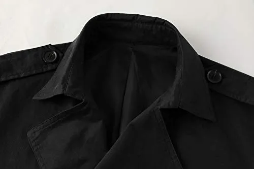 Gafeng Mens Double Breasted Trench Coat Notched Lapel Casual Slim Fit Cotton Long Windbreaker Overcoat Black