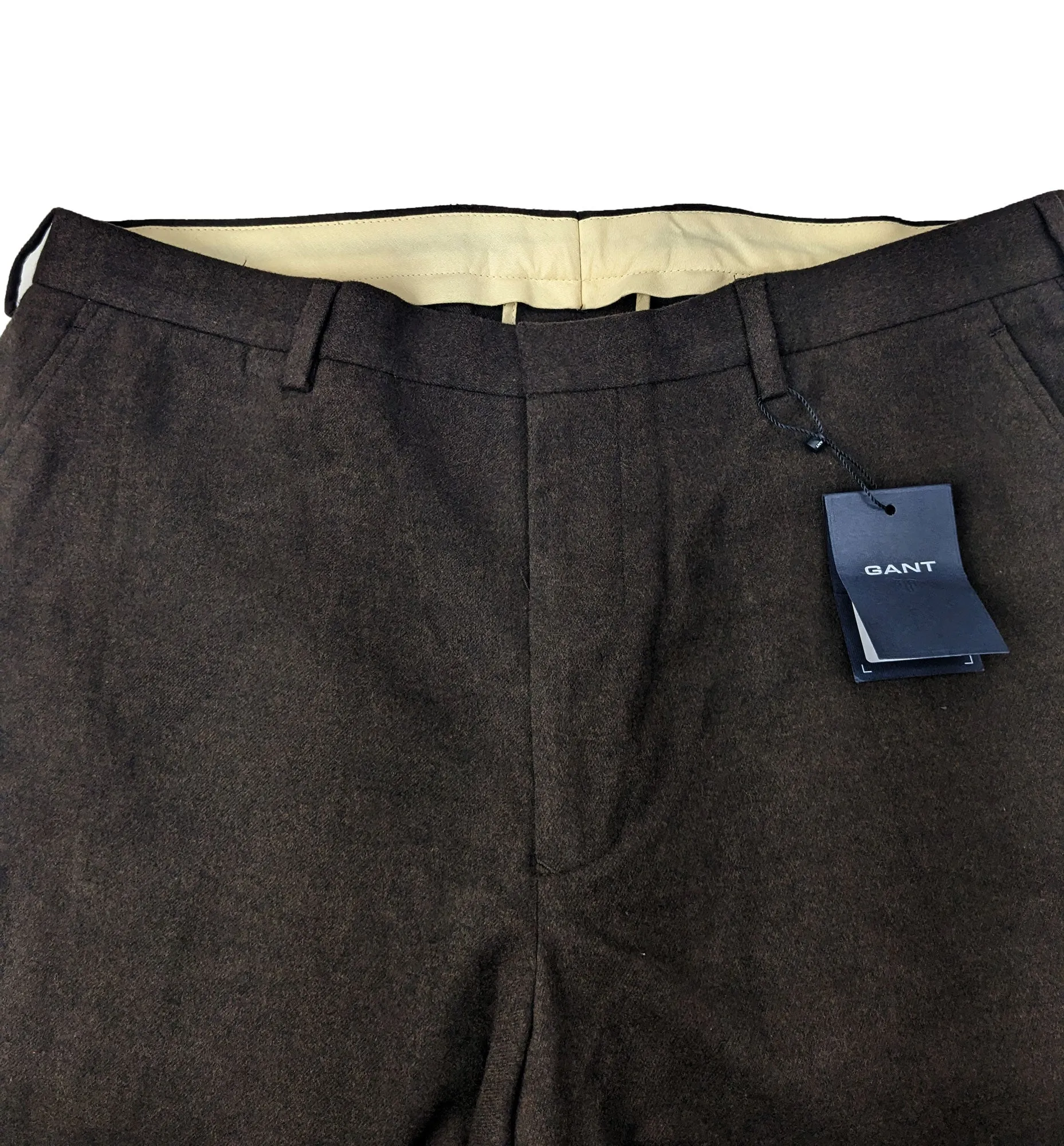 GANT Men's Espresso Brown Wide Cotton Flannel Trousers Size 34 NWT