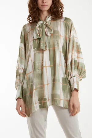 Geometric Pussybow Satin Blouse