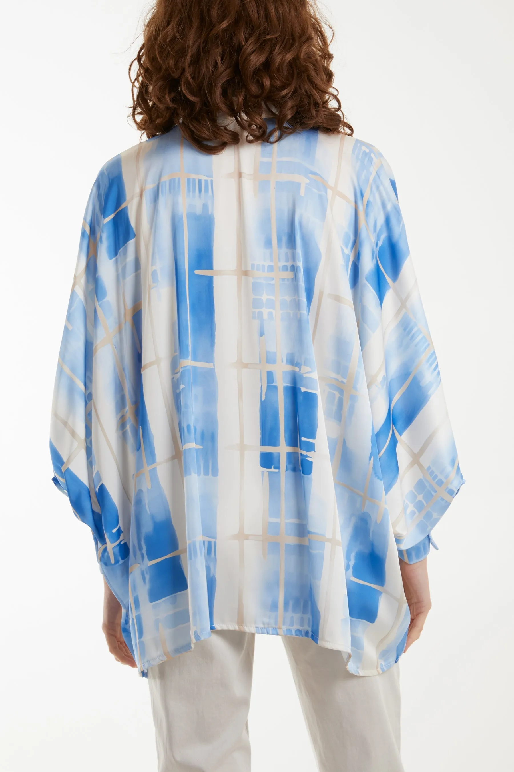 Geometric Pussybow Satin Blouse