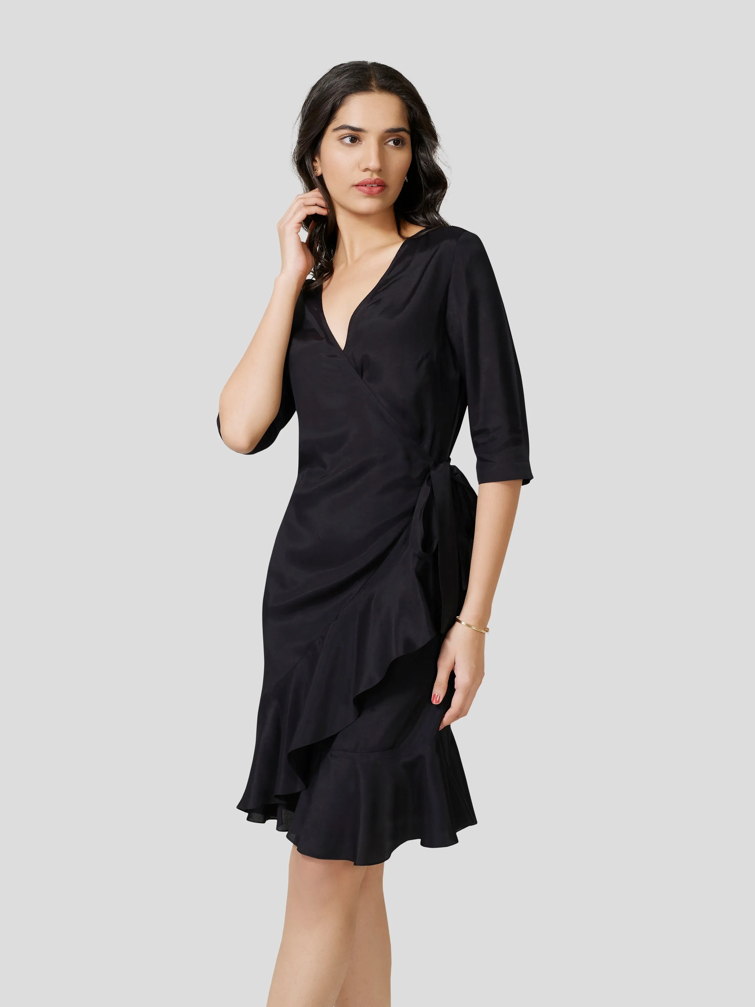 Grandiloquent Wrap -A- Round Flounce Dress