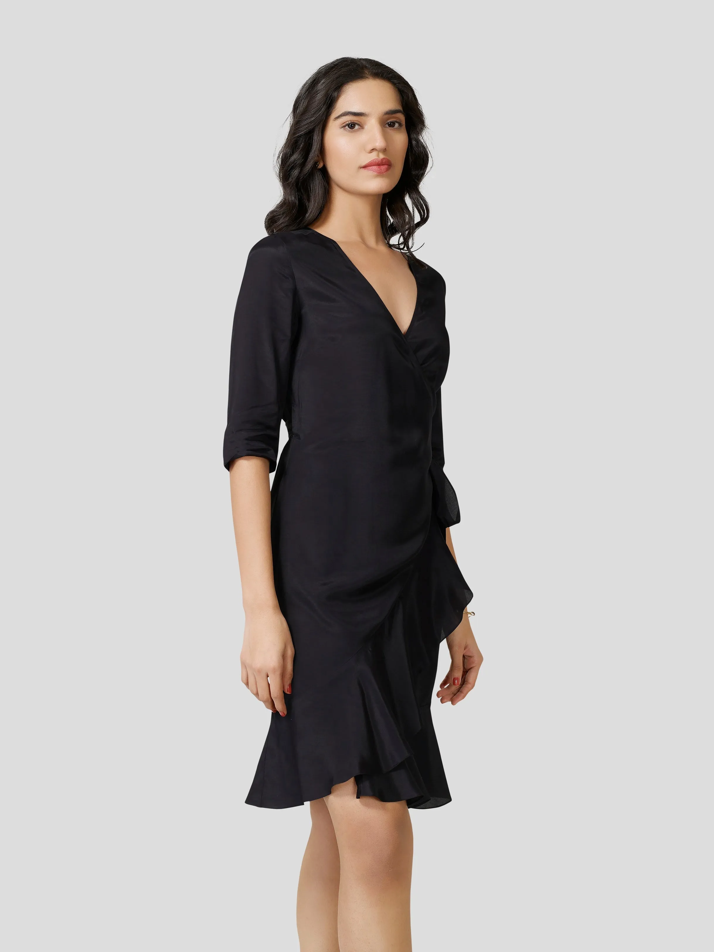 Grandiloquent Wrap -A- Round Flounce Dress
