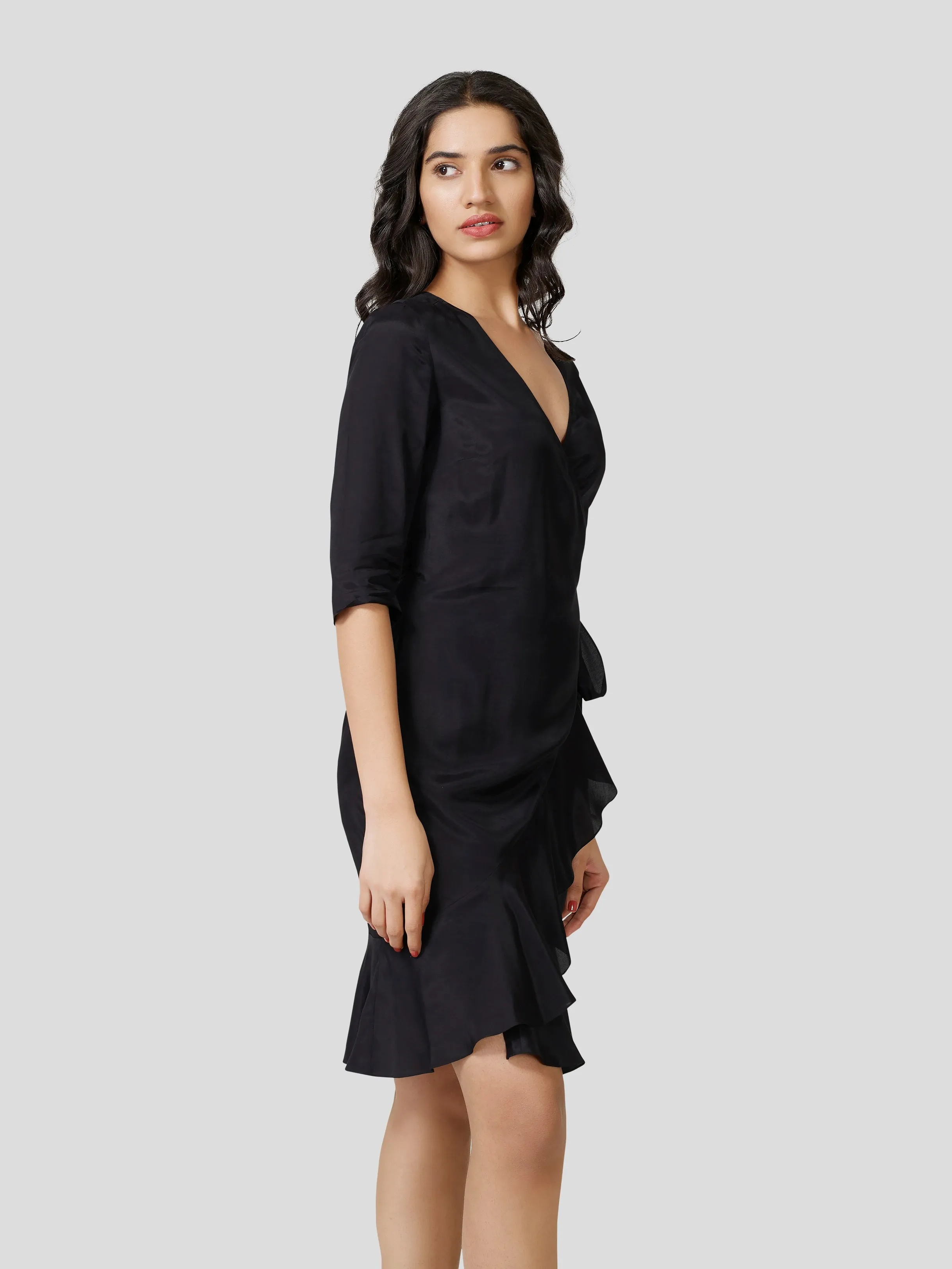 Grandiloquent Wrap -A- Round Flounce Dress