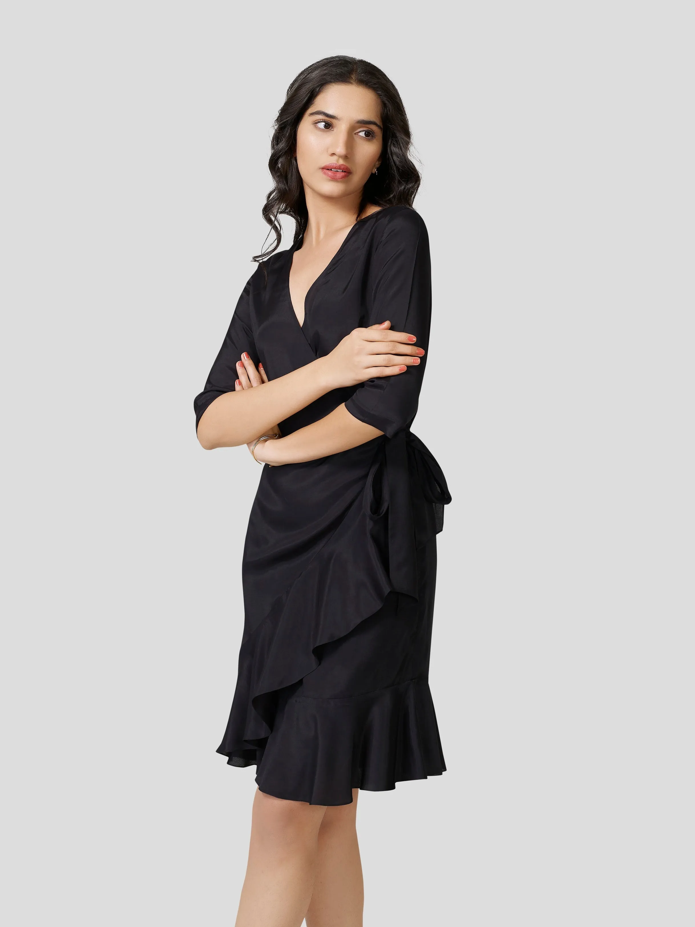 Grandiloquent Wrap -A- Round Flounce Dress