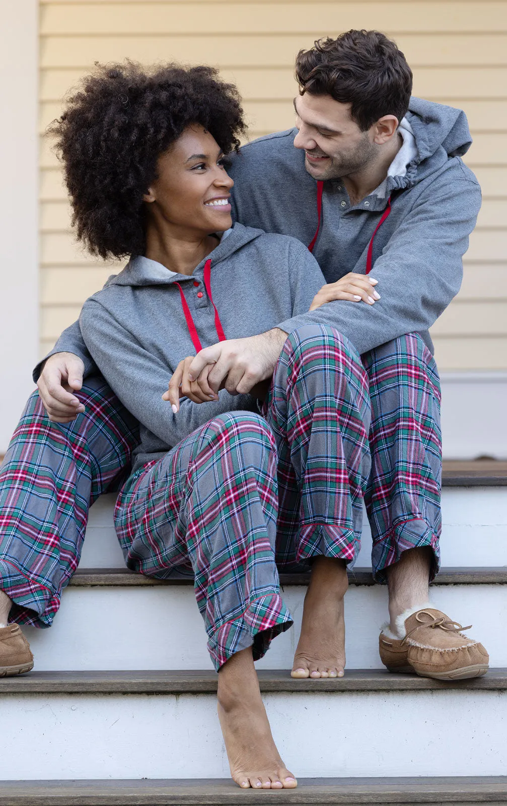 Gray Plaid Matching Couples Pajamas
