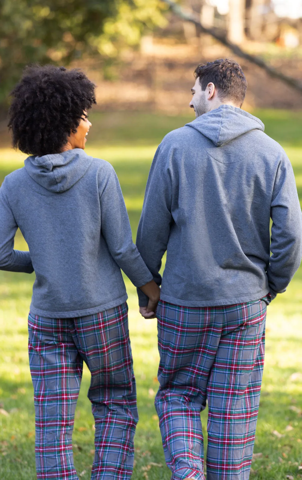 Gray Plaid Matching Couples Pajamas