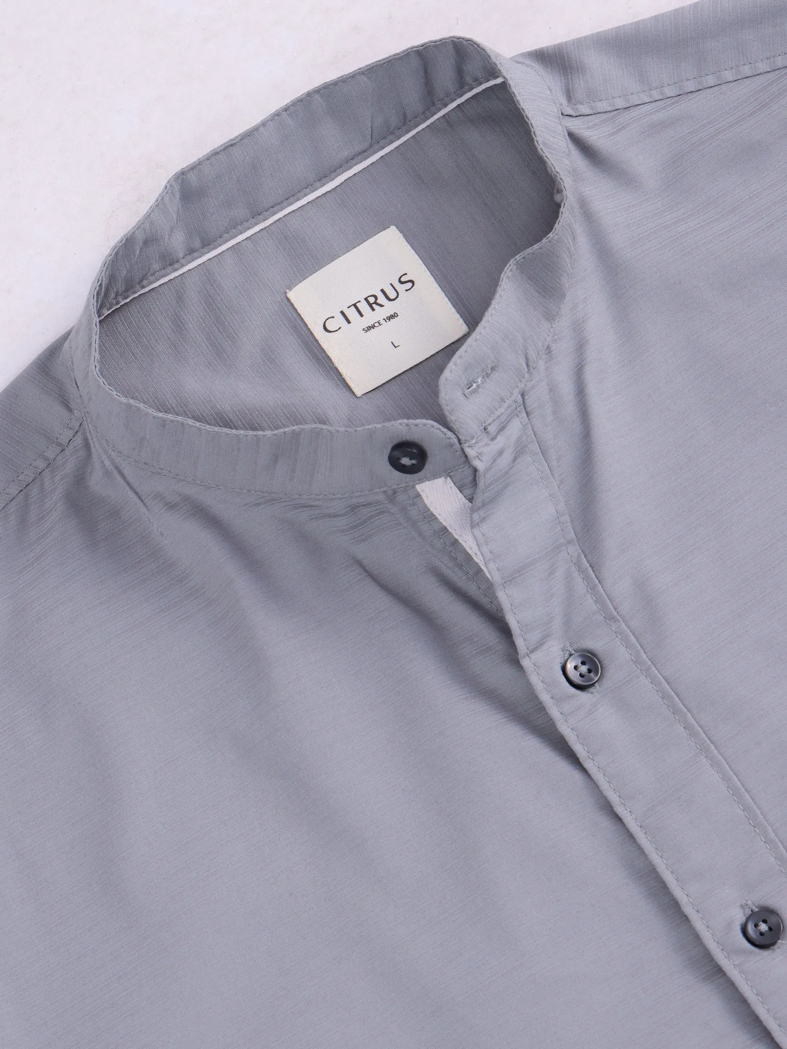 Grey Chinese Collar Slim Fit Shirt
