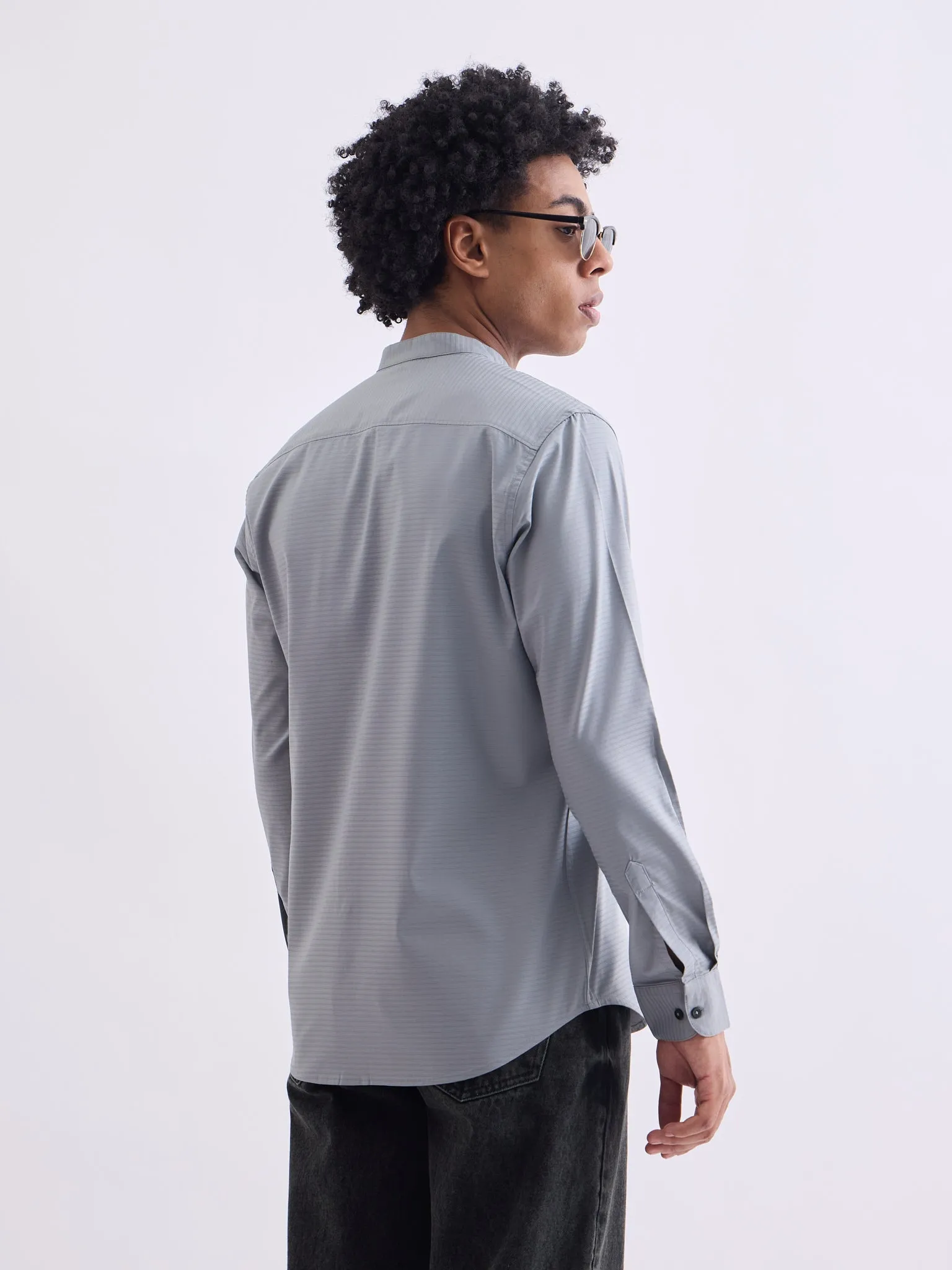Grey Chinese Collar Slim Fit Shirt