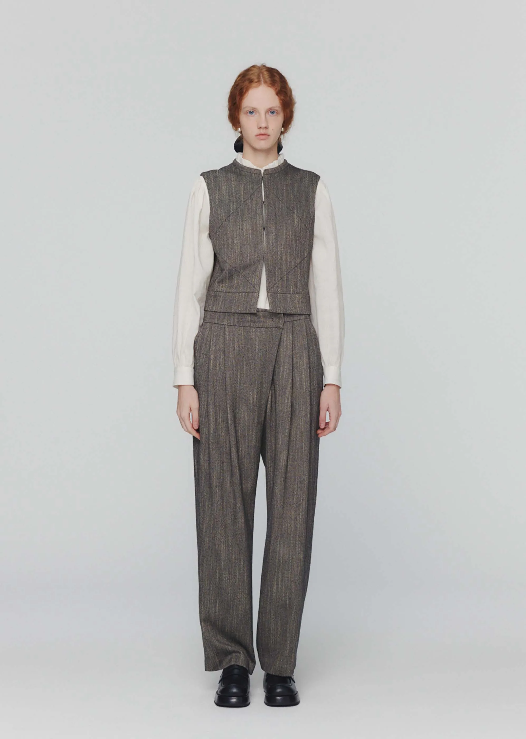 Grey Tweed Wrap Trousers