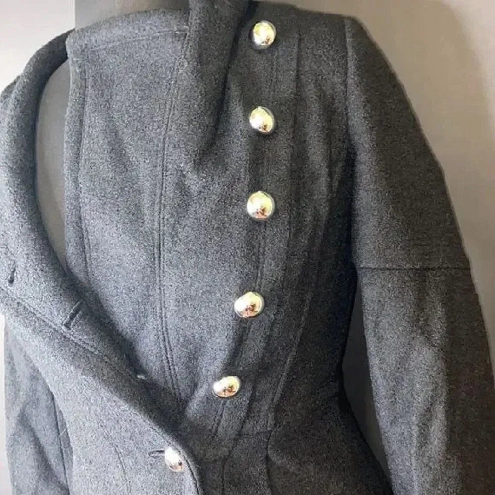 Guess Black Double-Breasted Skirted Coat, XXS