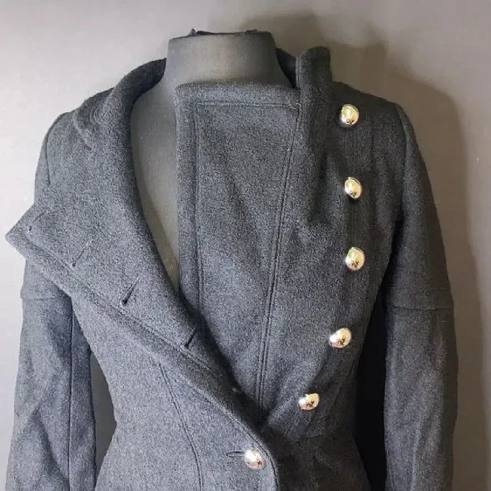 Guess Black Double-Breasted Skirted Coat, XXS